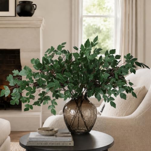 HyeFlora Artificial Cimicifuga Plant Leaf Spray Stems 4PCS Fake Greenery Branches 28.7 in Faux Leaves Real Touch Silk Plants DIY Stem for Vase Festival Home Kitchen Garden Party Farmhouse Decor