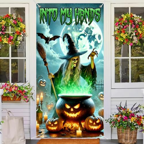 BlissYard Halloween Entryway Banner Cauldron Witch 35x71 Inch Polyester
