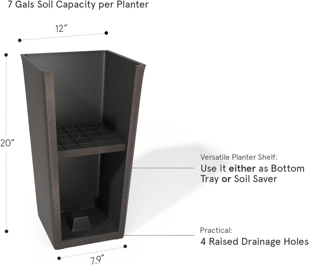 LA JOLIE MUSE Tall Outdoor Planters Set of 2, 20 Inch Large Tapered Planter | Tall Planters with Shelf Insert, Large