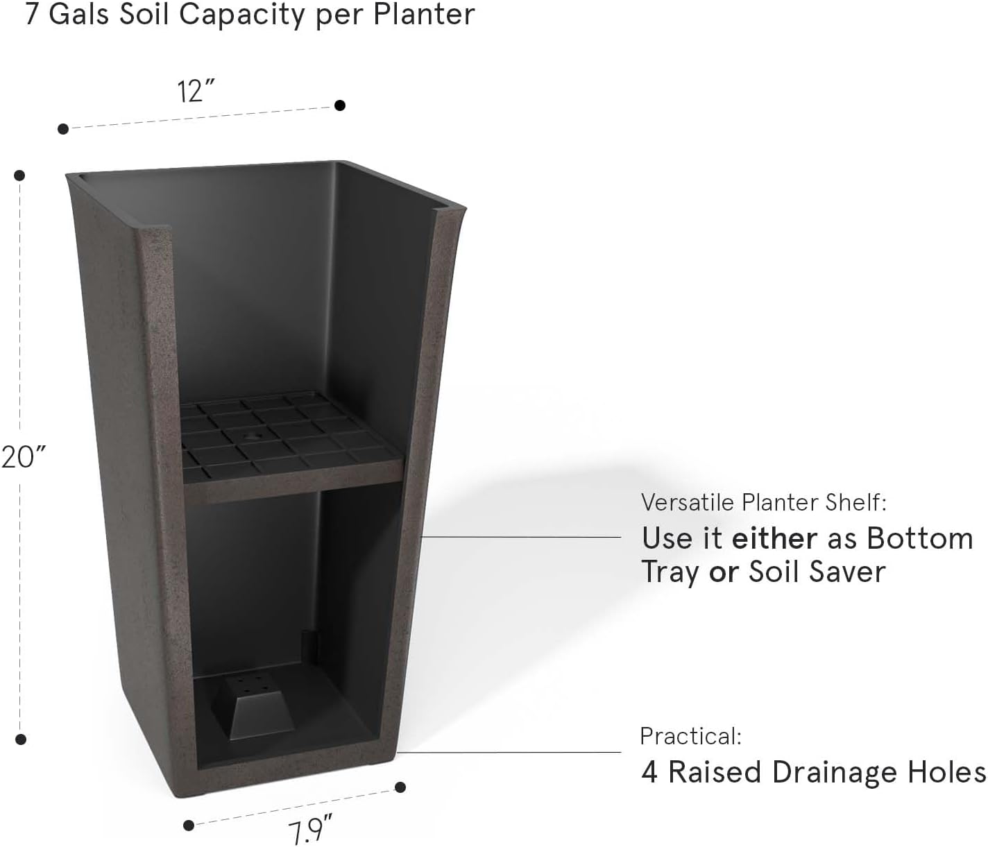 LA JOLIE MUSE Tall Outdoor Planters Set of 2, 20 Inch Large Tapered Planter | Tall Planters with Shelf Insert, Large
