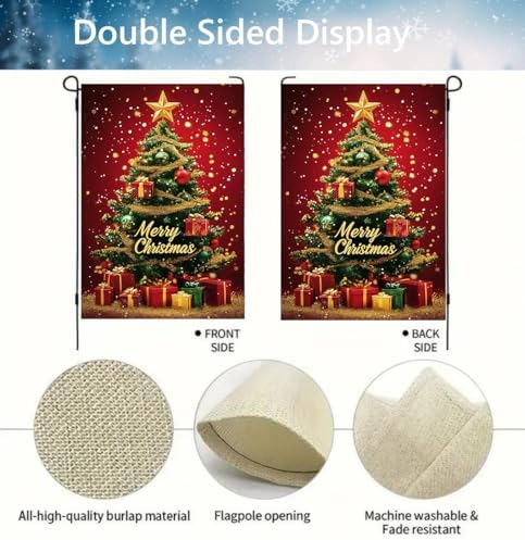 Merry Christmas Garden Flags for Outside 12x18 Double Sided