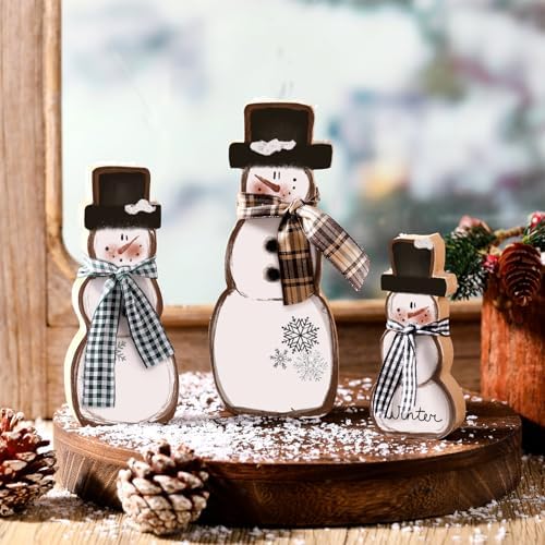 Suzile 3 Pcs Winter Snowman Table Decorations, Brown
