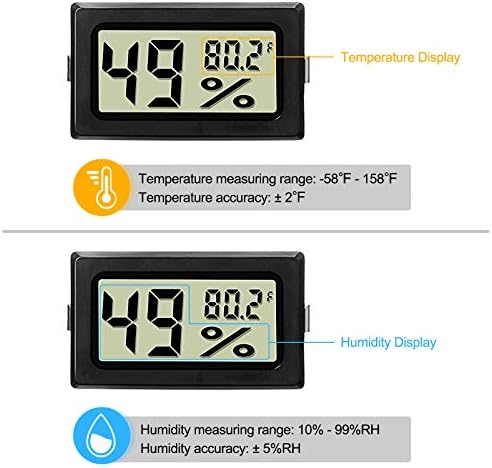 Weewooday Mini Digital Temperature Humidity Meters Gauge with Probe Gauge LCD Fahrenheit Display Thermometer Hygrometer for Incubator Reptile Plant Greenhouse Chicken Coop Garden(Black, 3 Pieces)