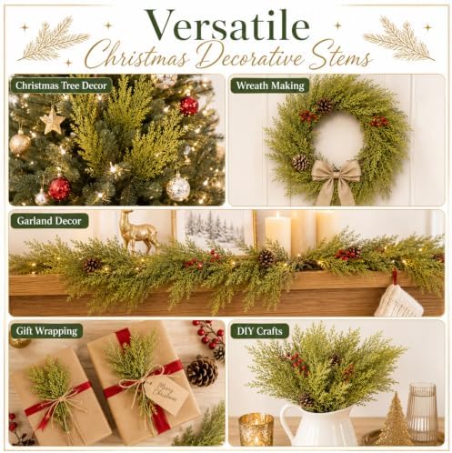 Sukh 40pcs Artificial Pine Branches - Christmas Tree Picks for Decoration