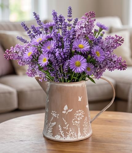 Yoillione Farmhouse Metal Flower Vase, Rustic Clay Brown Jug Pitcher Mini Vase for Flowers, Shabby Chic Home Decor Small Vase, Gifts for Women