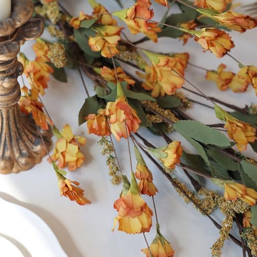 Mizii Fall Garland Artificial Flower Garlands 6 Feet Fake Wildflower Floral Garland Hanging Vines Flowers Decorations for Table Centerpieces Room Wall Fireplace Wedding Fall Decor (Burnt Orange)