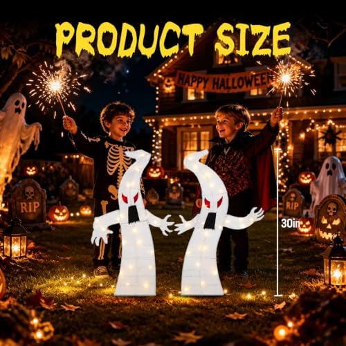 2 Pack 30Inch Halloween Decorations Outdoor Light Up White Ghost Decor