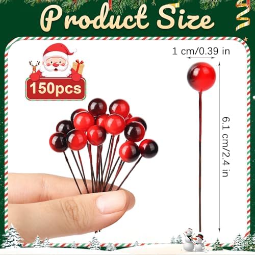 150 pcs Artificial Holly Berries, Christmas Holly Berries Stems