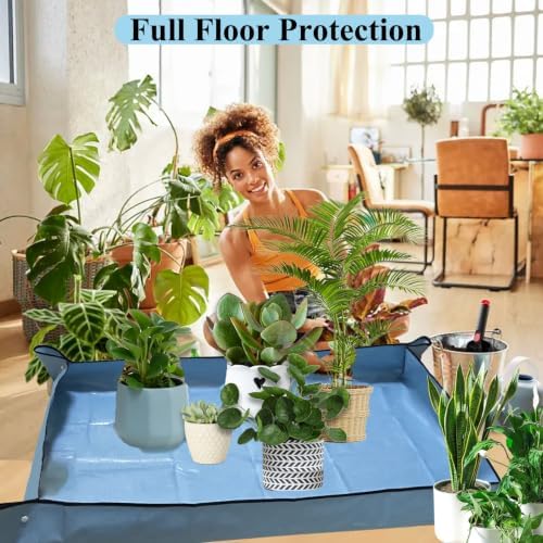 29.5" x 29.5" Repotting Mat, Thickened Foldable Gardening Mat, Blue