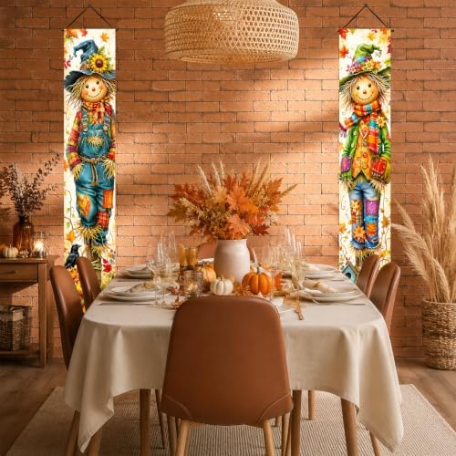 2 Piece Scarecrow Porch Banners 71 x 12 Inch Thanksgiving Door Decorations
