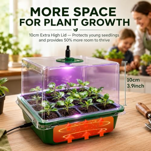 36-Cell Seed Starter Kit with Grow Light and Built-in Heating Base, Heated Seed Starter Tray with Humidity Dome and Adjustable Vents for Indoor Seed Germination