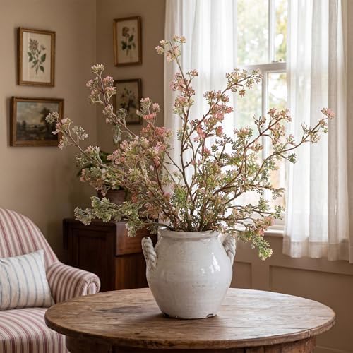 Suncalla 6 Pcs Faux Dusty Plum Berry Stem Fall Decor, Pink Green, 35 Inch