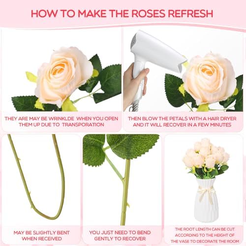 Jexine 100 Pcs Artificial Roses Flowers Bulk, Beige
