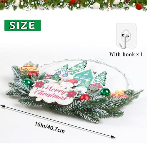 Christmas Rustic Wreath for Front Door, Artificial Xmas Wreath with Decorations and Lights, Indoor Outdoor Holiday Decor (Santa Gnome)