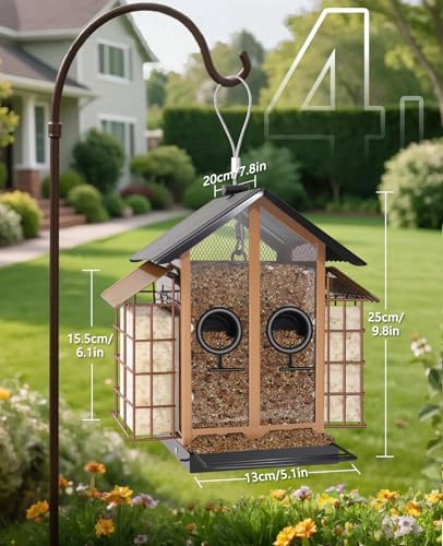 Weatherproof Bird Feeders for Outdoors - 4Lbs Large Metal Suet Feeder for Cardinal Finch, Garden Decor (Khaki)