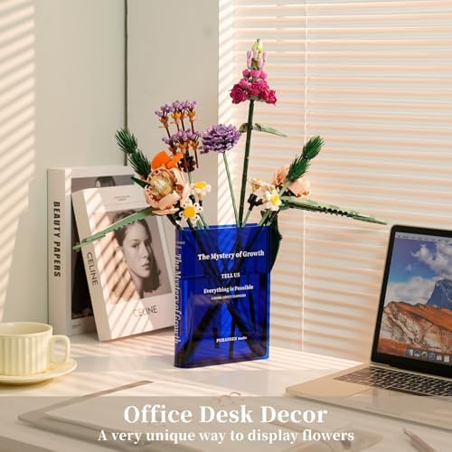 Puransen Clear Book-Shaped Vase for Centerpiece Home Indoor Desk Decor，Blue