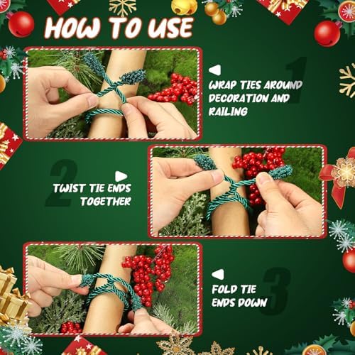 20 Pcs 20 Inches Christmas Garland Ties Christmas Decorative Twist Ties Reusable and Flexible Banister Ties Garland Ties for Garland, Banister Home Decoration