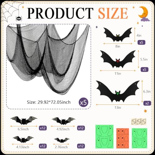WHYMEO 65 Pcs Halloween Bats Ceiling Decoration Indoor Wall Hanging Decor