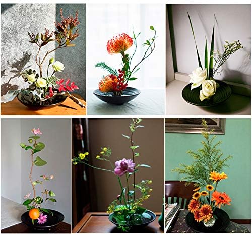 WANDIC Flower Arrangement Kit, Set of 51, Round Flower Holders, Ceramic Flower Pot, Kenzan Needle Cleaning Pin & Rake, Floral Stems and Floral Tape for Flower Arranging Art