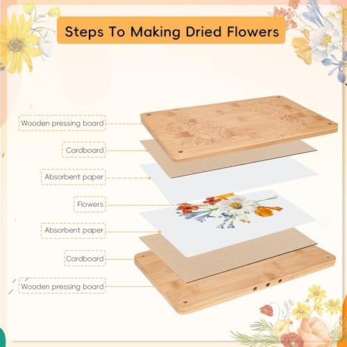 AIOWZZY Large Wooden Flower Press Kit 11" x 8" Multi-Layer Plant Press for Dried Flowers Plant Preservation for DIY Arts Dried Flowers Craft Tool