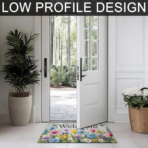 Welcome Mat 17x29 Inch Spring Summer Front Door Mat, Flower