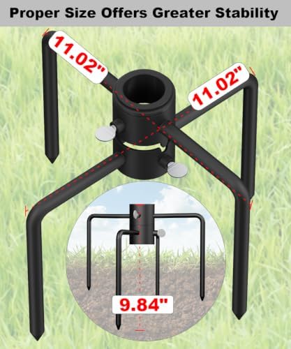 Garbuildman Pole Stabilizer Stand Applies to 1.41"/1.81”/2.12” Poles with 2 Adjustable Adapters, Outdoor Bird Feeder Pole Base, In-Ground Umbrella Stand Anchor Support, Black, 1 Pack