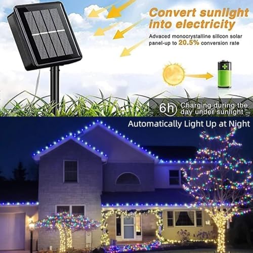 QITONG Blue and White Solar Rope Lights Outdoor, 2 Pack Each 33ft 100 LED String Light, Fairy Lights in Clear Thin Tube with 8 Modes
