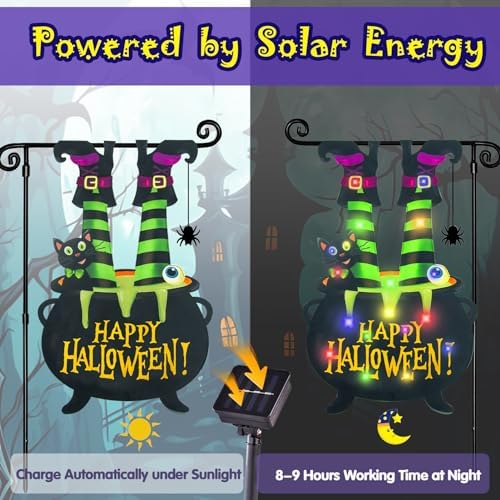 Halloween Lighted Garden Flag, Witch Feet Yard Decor, 28x40 In