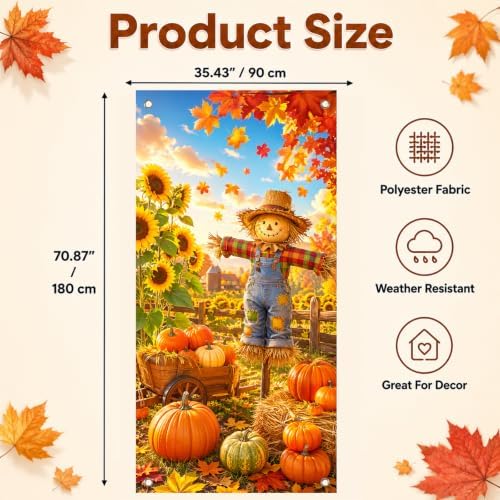 BlissYard Thanksgiving Scarecrow Door Cover 35 x 71 Inch
