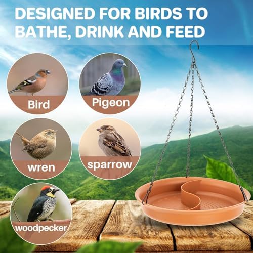 CARGEN Hanging Bird Bath for Outdoors - 2 in 1 Water and Seed Feeder Tray