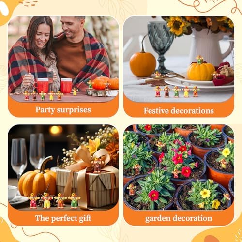 Beeveer 100 Pcs Fall Scarecrows Mini Figurines, Thanksgiving Rubber Decor