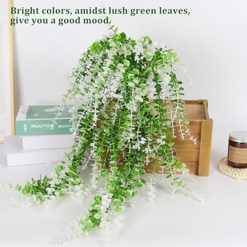 RECUTMS Fake Monkey Plants Hanging Eucalyptus Vine Faux White Hanging Plant