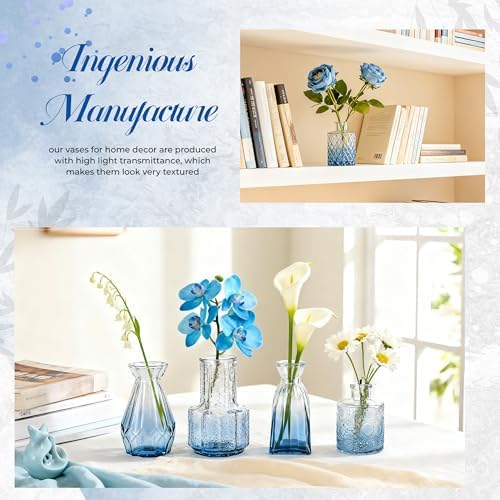Der Rose 12pcs Glass Bud Vases, Blue Vases for Wedding Centerpieces Decor