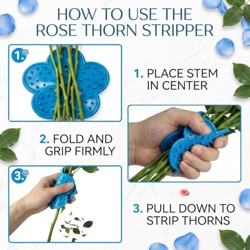 Rose Stem Thorn Stripper Tool Set, 1-Pack with Metal Stripper (Red) & Soft Plastic Stripper (Blue), Garden Tool for Removing Thorns from Stems and Leaves