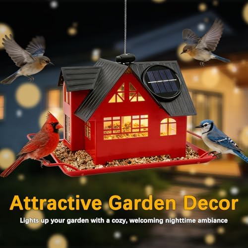 Solar Bird Feeders for Outdoors Hanging, Heavy-Duty All-Metal