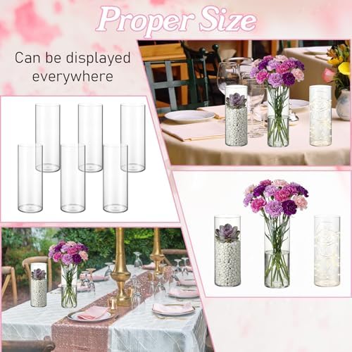 6 Pcs 12 Inch Plastic Cylinder Vase Set - Crystal Clear Acrylic Flower Vase for Wedding Centerpieces, Home Decor, Party Table Arrangements with Shatter-Resistant Design