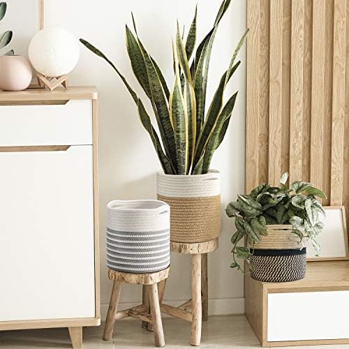 TIMEYARD Rope Plant Basket, Planter for Indoor Plants, Jute Mixed White