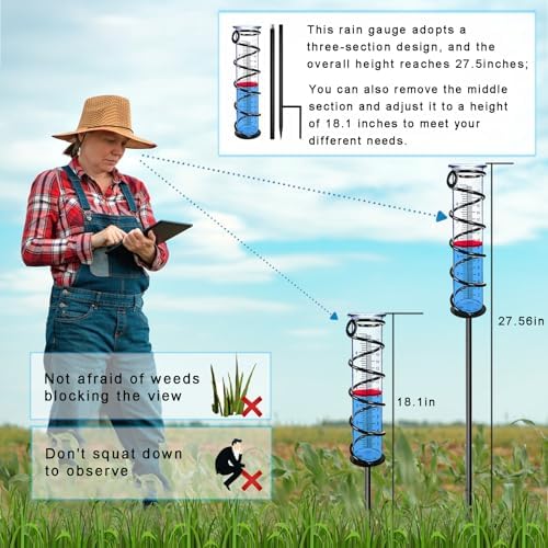 Rain Gauge, Rain Gauge Outdoor, Rain Gauges Outdoors Best Rated for Yard with Stake, Rain Water Meter Measuring with Metal Frame, Decorative for Garden, Deck, Lawn, Landscape