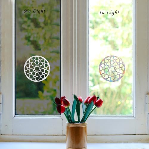42 Pieces Static Window Clings Decals for Bird Strikes, Mandala-Bird-Circle