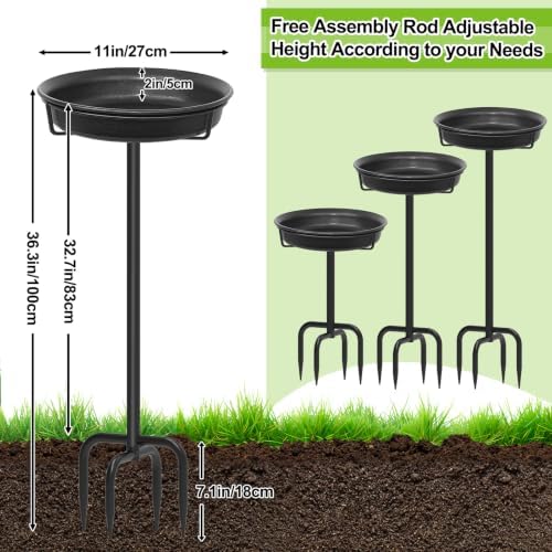 39In Freestanding Birdbaths Bowl Outdoor, Free Standing Garden Bird Bath Bird Feeder Bowl with Metal Stake, Detachable Decoration Spa Birdfeeder for Garden Patio Yard Lawn, New Upgrade(A)
