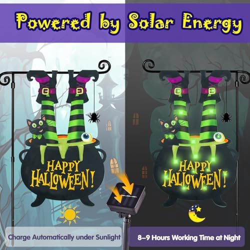 Halloween Lighted Garden Flag, Witch Feet Yard Decor, 12x18 In