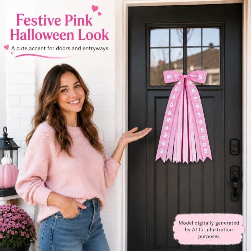 Pink Halloween Wreath Sash Front Door Ribbon Bow