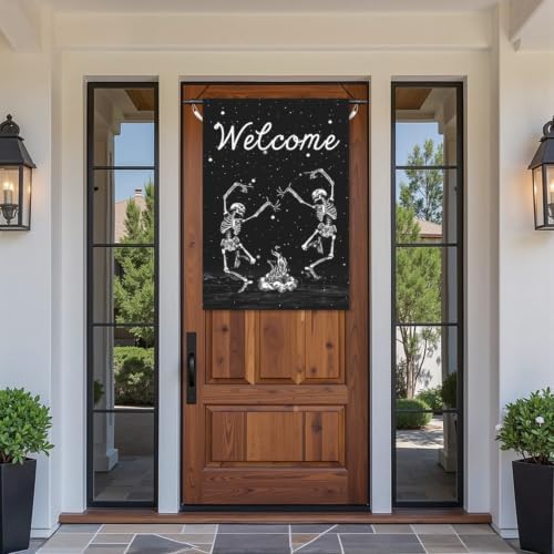 Halloween Skull Welcome Garden Flags 28x40 Inch Skeleton House Flag