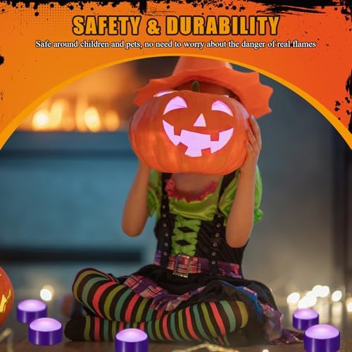 Riakrum 6 Pack Halloween Pumpkin LED Lights, Purple,Purple Light