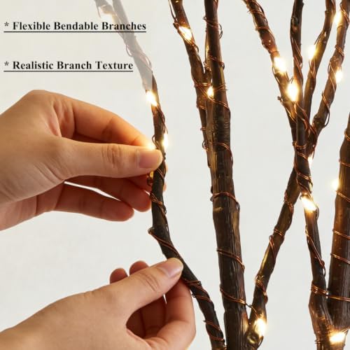Hairui Lighted Brown Branches Battery Operated with Timer 32IN 100 LED Fairy Lights, Willow Branch Lights for Home Bedroom Fireplace Christmas Holiday Decoration Indoor Outdoor Use (Vase Excluded)
