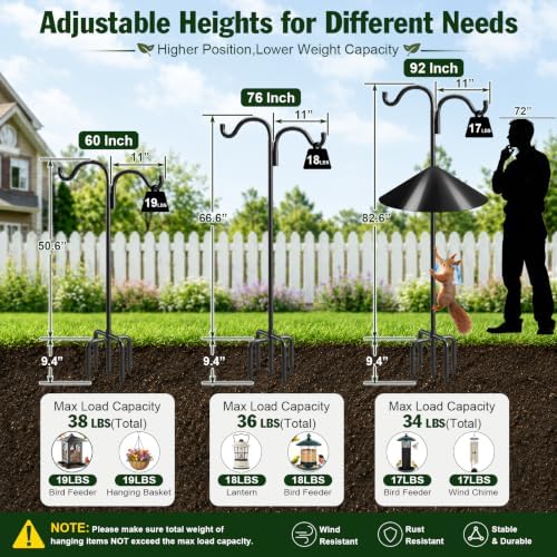 Gtongoko Squirrel Proof Bird Feeder Pole, 92" Shepherds Hook with Baffle