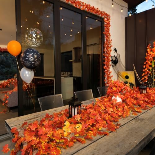 CQURE 12 Pack Fall Leaf Garland, Hanging Vines Garland Artificial Fall Maple Leaves Thanksgiving Decor for Home Wedding Fireplace Party