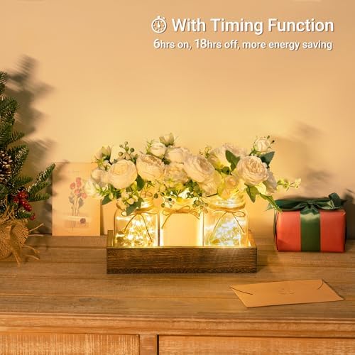 Mkono Mason Jar Lights Centerpieces for Tables Dining Room Farmhouse Decor