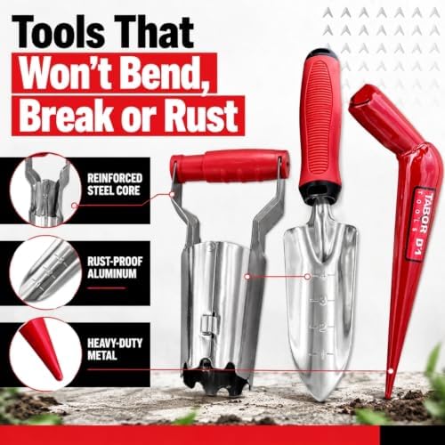 TABOR Tools D123A 3-Piece Bulb Planter Tool Set, Bulb Planter with Depth Marker & Auto Soil Release, Dibber & Transplanter, Garden Hole Digger for Tulip, Daffodil & Flower Bulbs