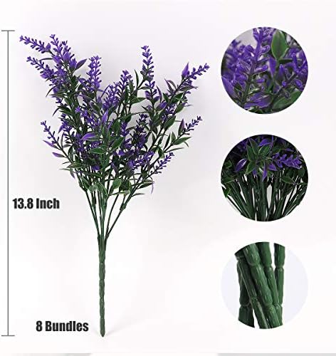 RECUTMS Artificial Greenery Lavender Fake Shrubs Flowers 8 Pcs UV Resistant